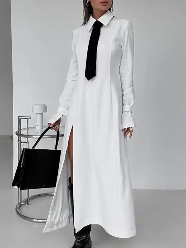 Flared Buttoned Shirt Maxi Dress