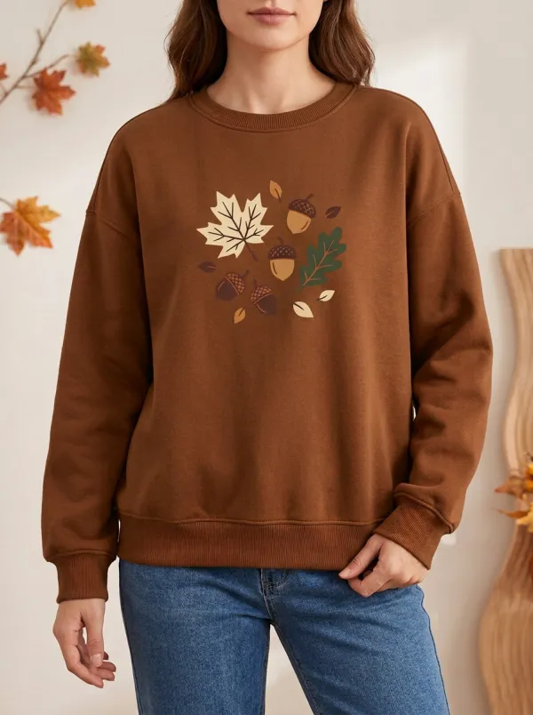 Natural Maple-Leaf Printed Acorn Graphic Sweatshirt