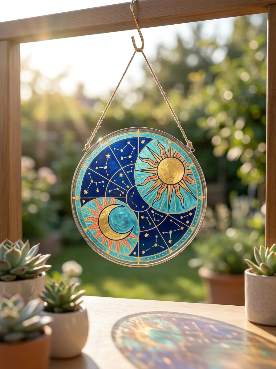 Celestial Sun Moon Constellation Printed Suncatcher