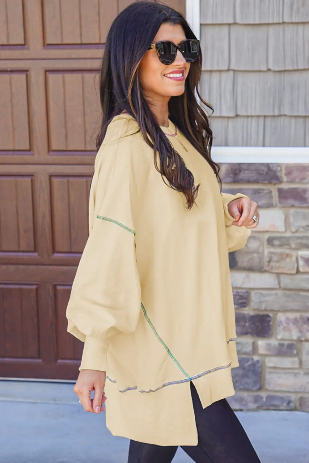 Everyday Contrast Stitching Split Relaxed Sweatshirt