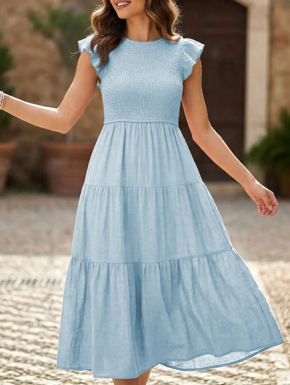 Flutter Sleeve Tiered Mini Dress