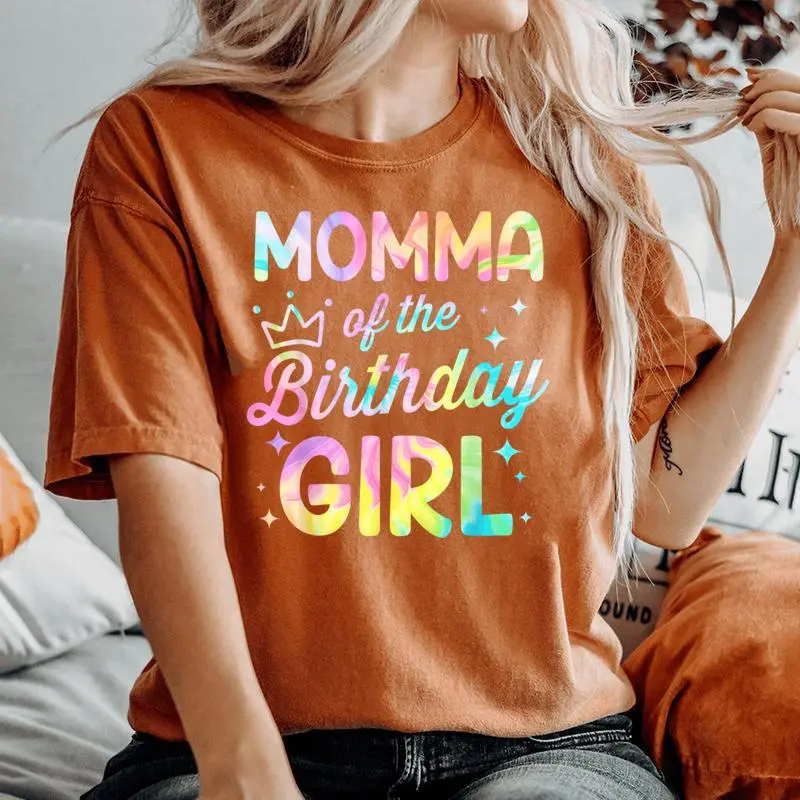Momma Of The Birthday Girl Tie Dye Girl Bday Party Women's Oversized Comfort T-Shirt
