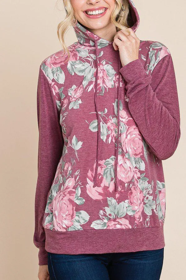 Floral-Print Contrast Hoodie