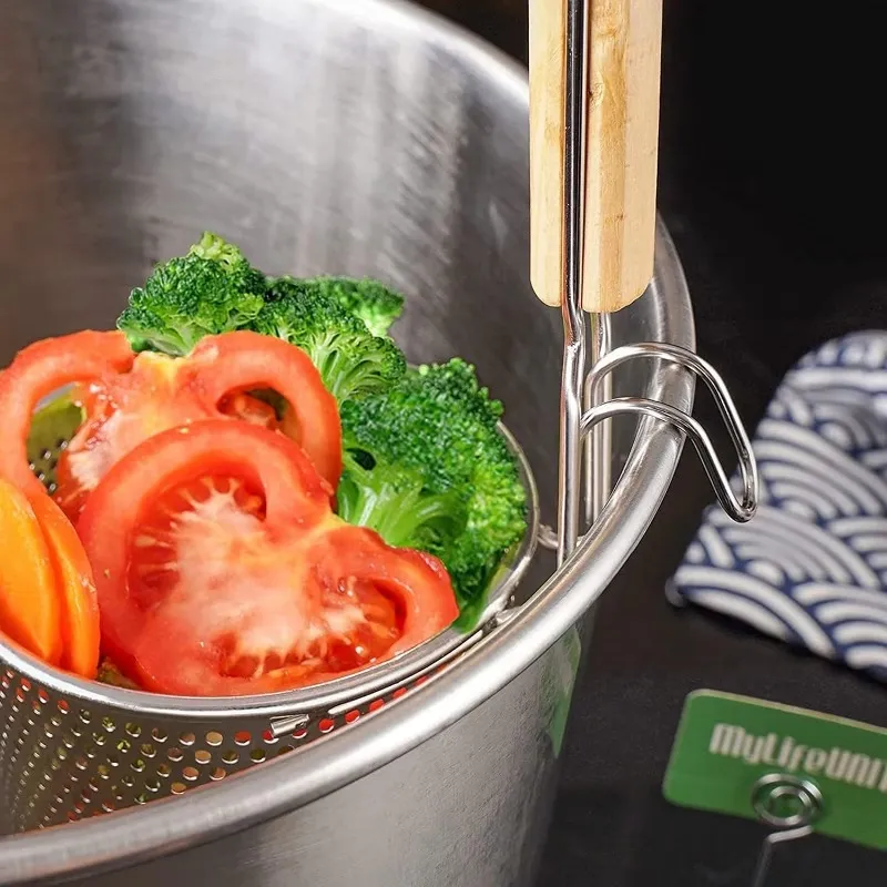 2 Pcs Wooden Handle Pasta Basket