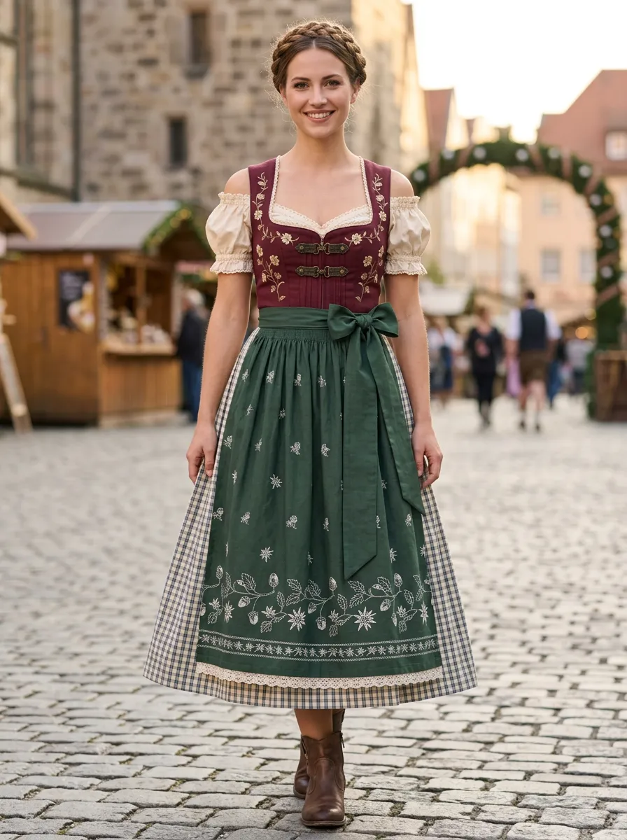 Floral Embroidered Women's Bavarian Oktoberfest Dirndl Dress