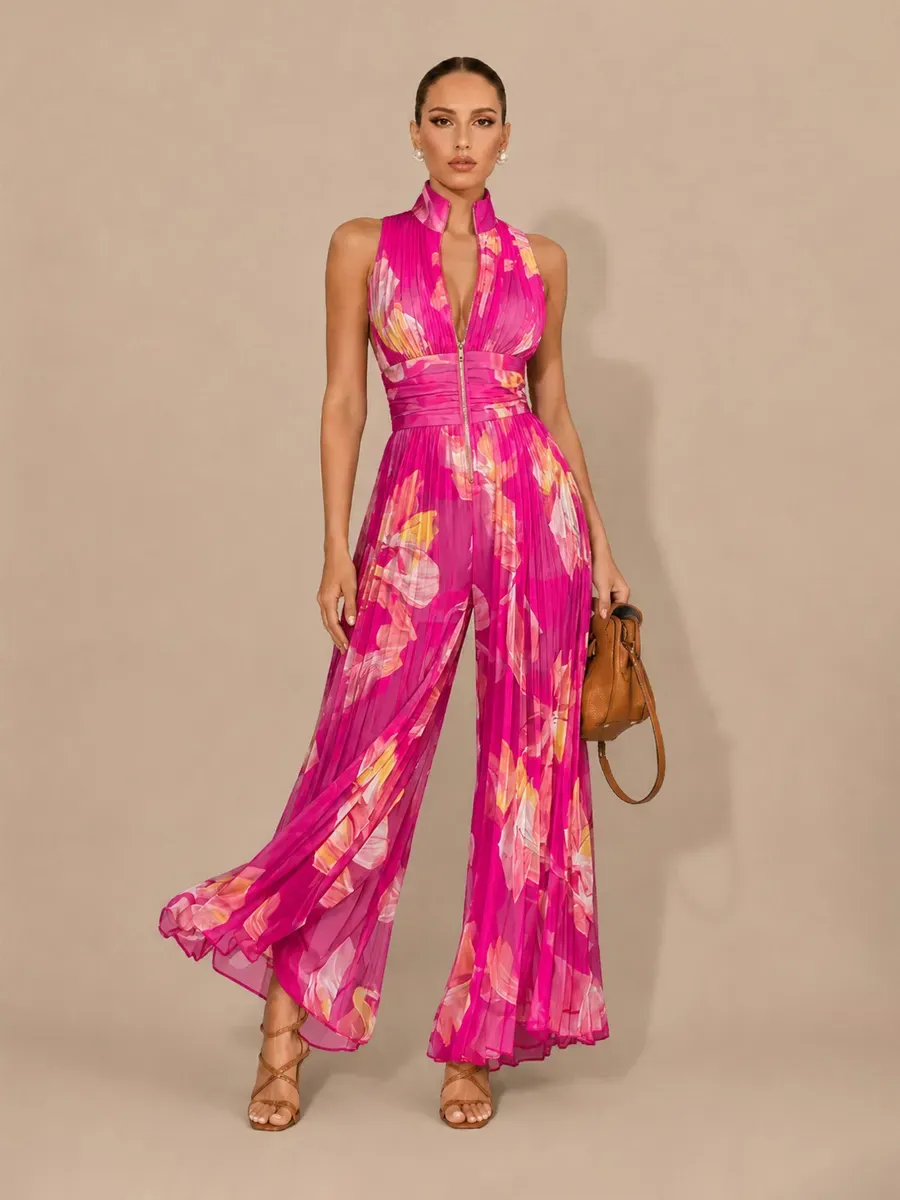 Ophelia Sleeveless Pleated Zip-Front Jumpsuit