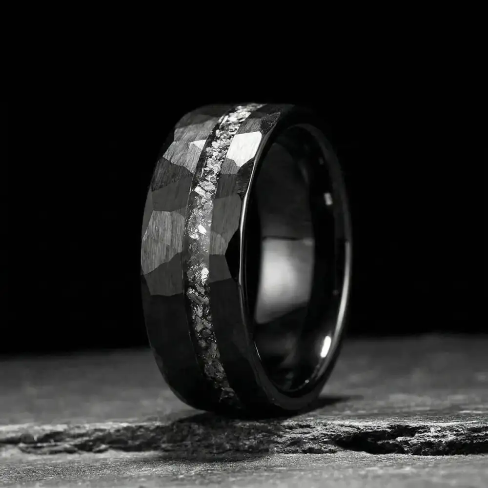 Men's Hammered Meteorite Tungsten Ring