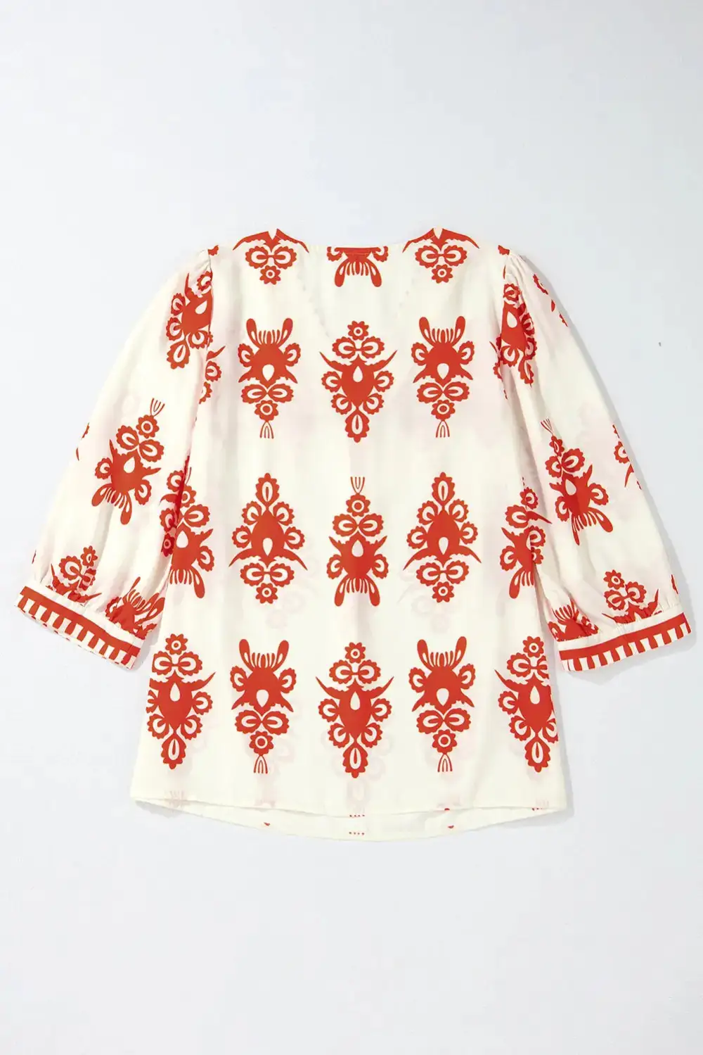 Paisley Geometric Print V-Neck Blouse