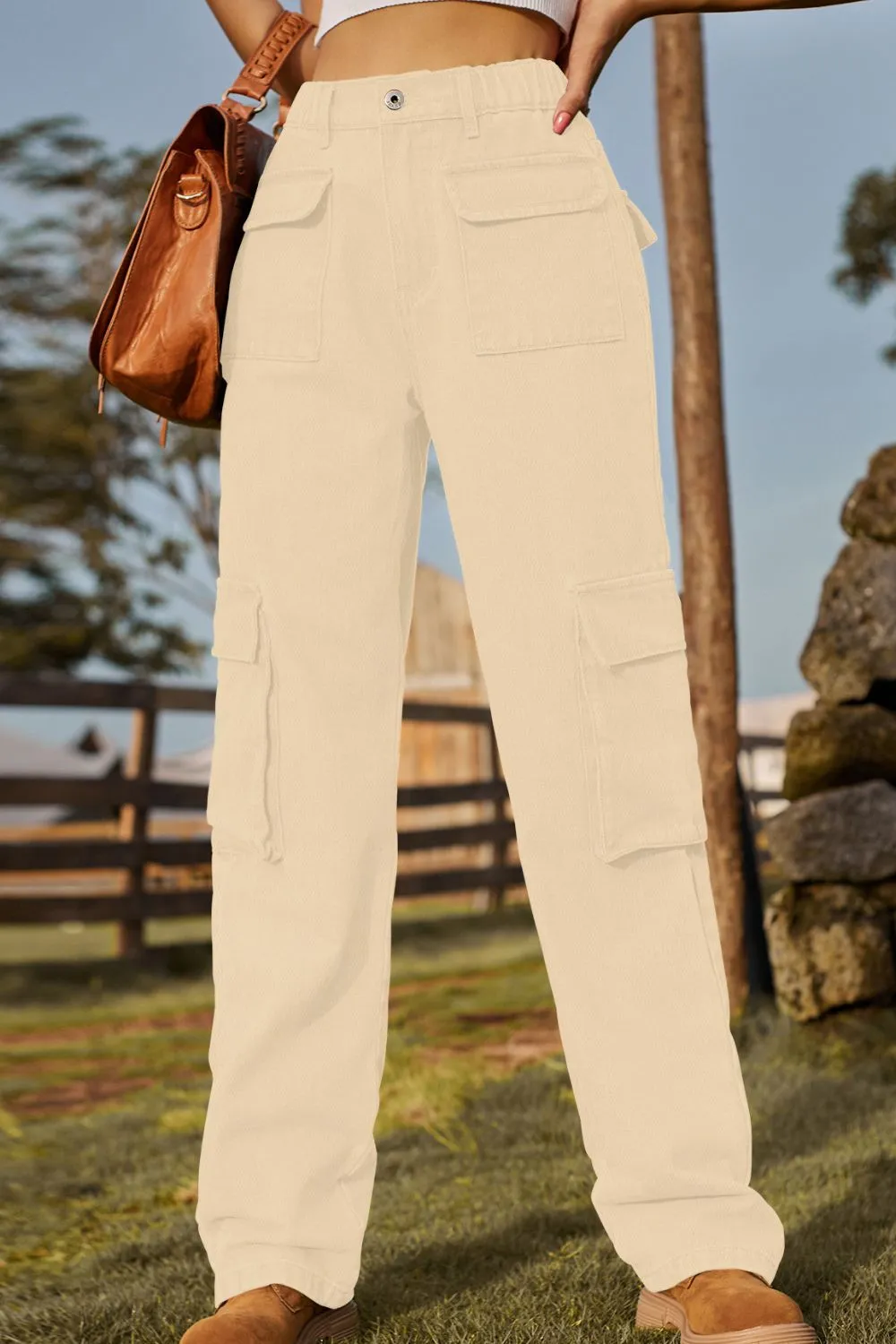 Loose Fit Long Pocket Detail Denim Jeans