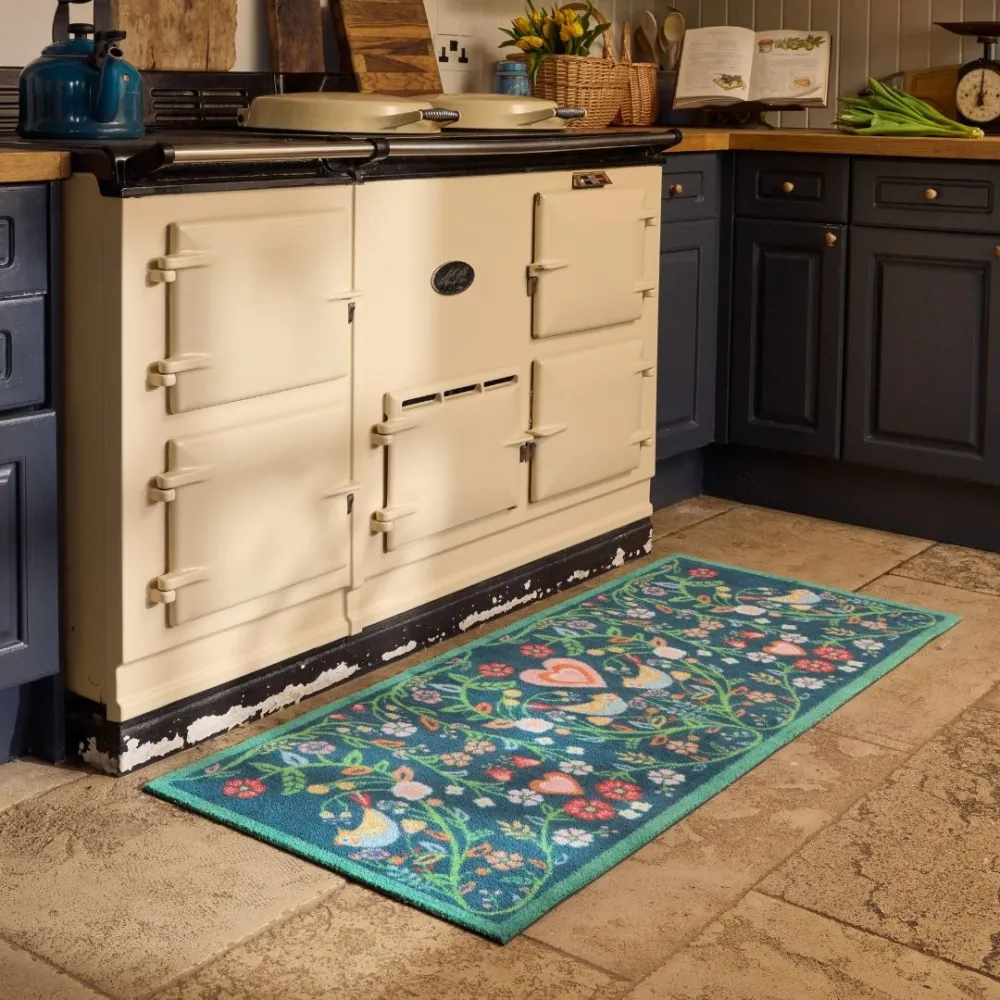 Folk Bird Heart Runner Rug