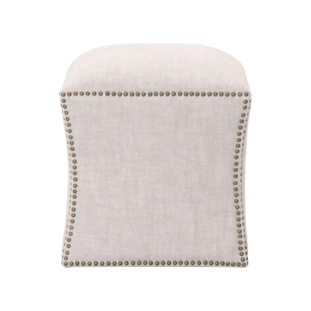 Nailhead Trimmed Linen Ottoman