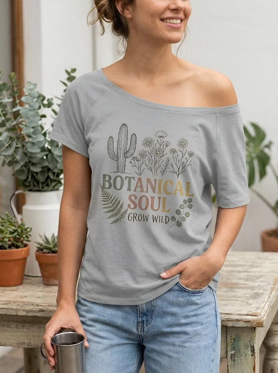 Women's Botanical Soul Cactus Wildflower Printed T-shirt