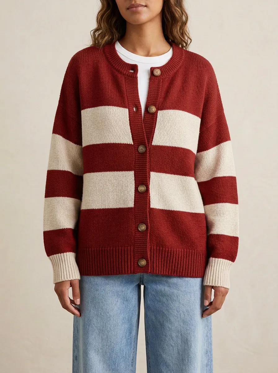 Timeless Distinctive Rugby Striped Knit Cardigan