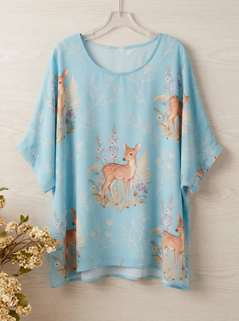 Deer Women's Loose Printed T-Shirt