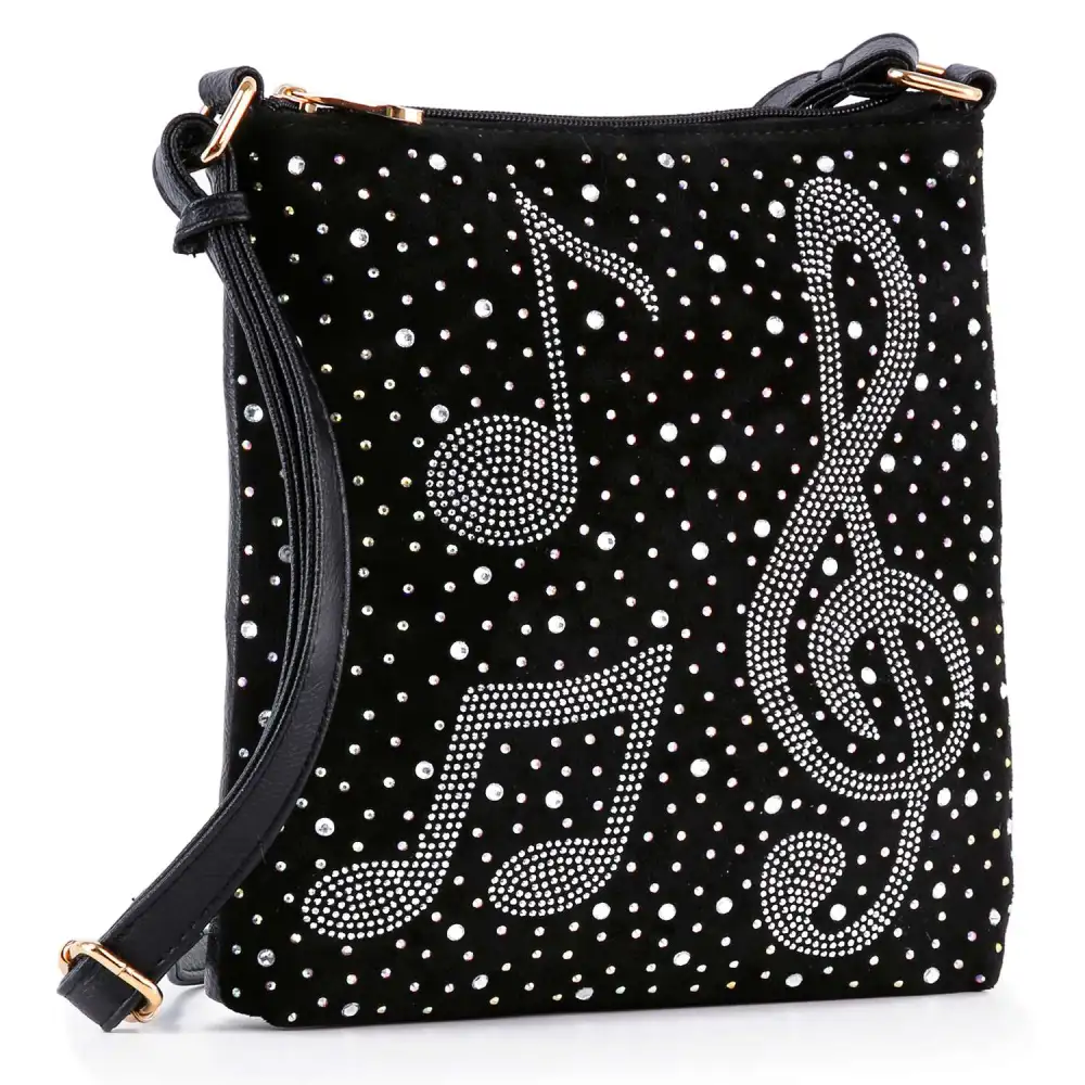 Minimal Detail Crystal Accent Pocketed Faux Leather Crossbody Sling Bag