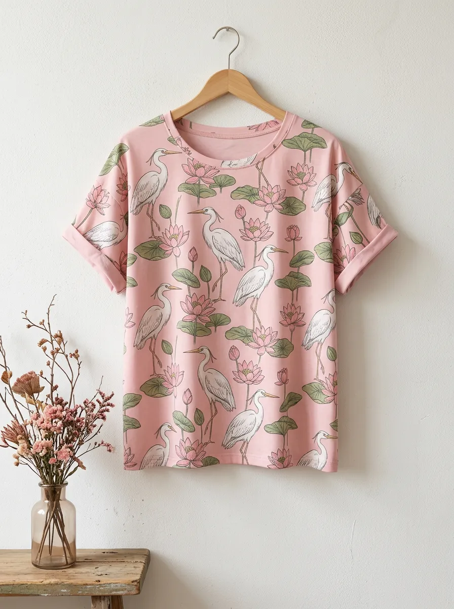 Nature-Inspired Floral Nature Women's Loose Printed T-Shirt
