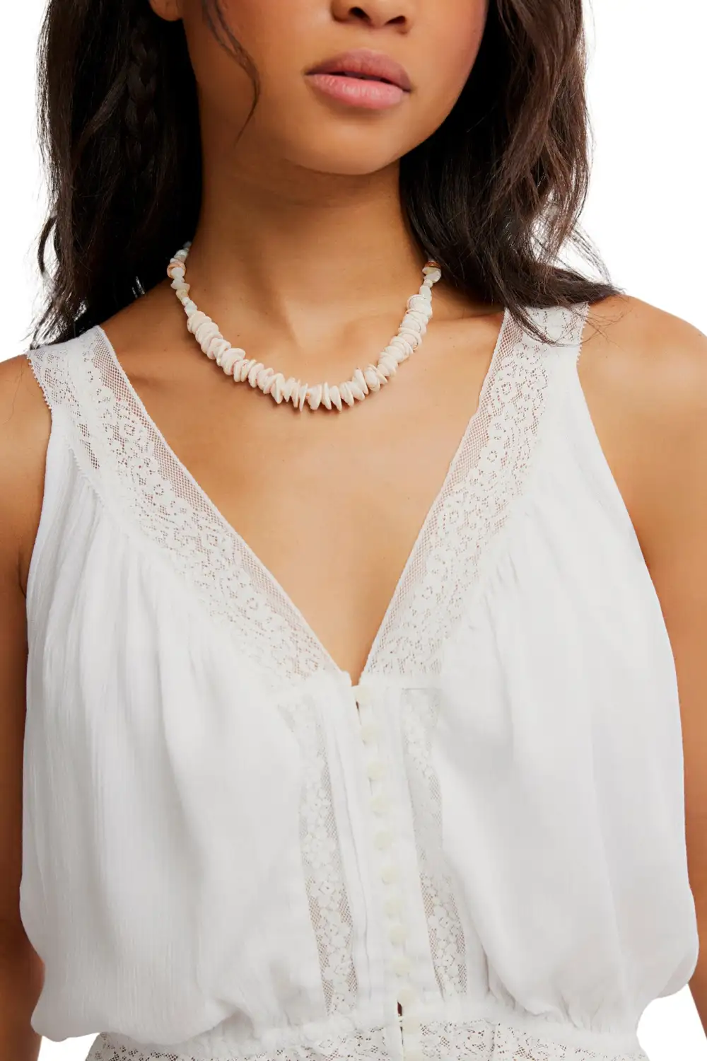 Lace Button Front V Neck Cropped Tank Top