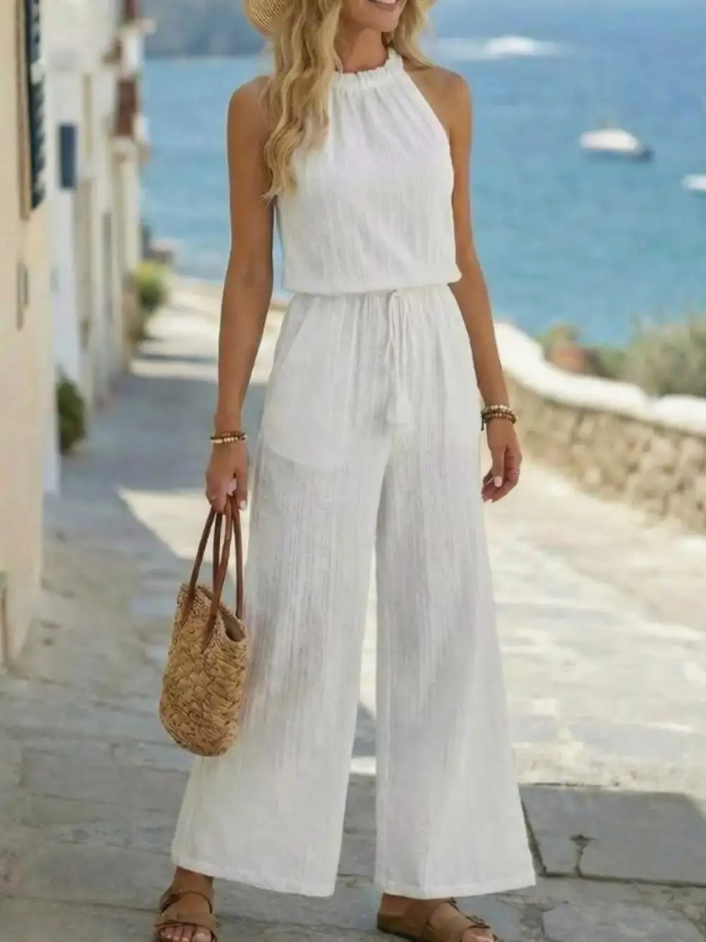 Plus Size Tassel Sleeveless Wide Leg Jumpsuit