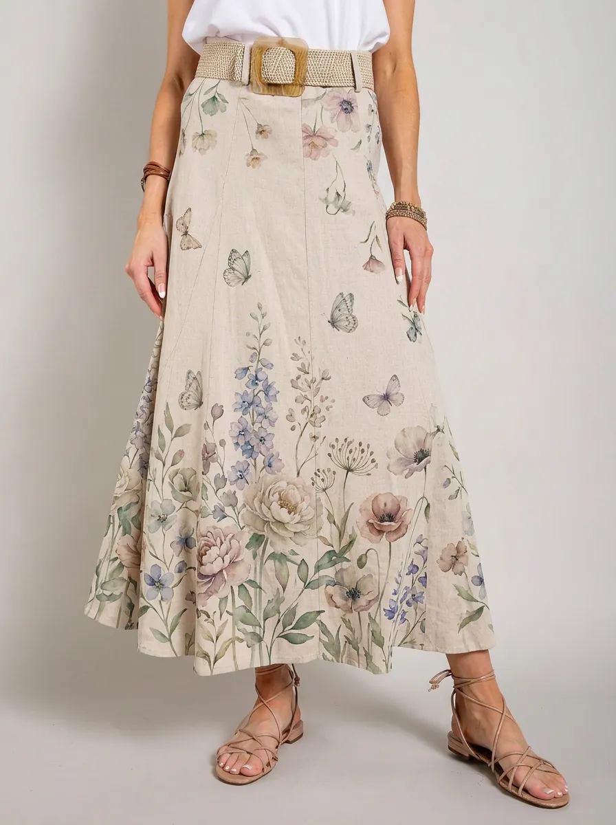 Women's Floral Butterfly Nature Lover Printed Maxi Skirt