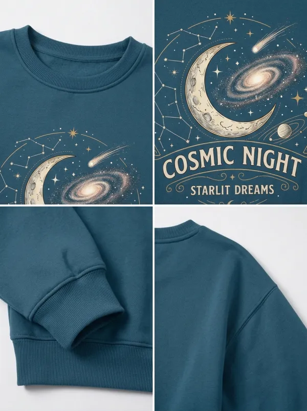 Women's Cosmic Night Galaxy Moon Printed T-shirt