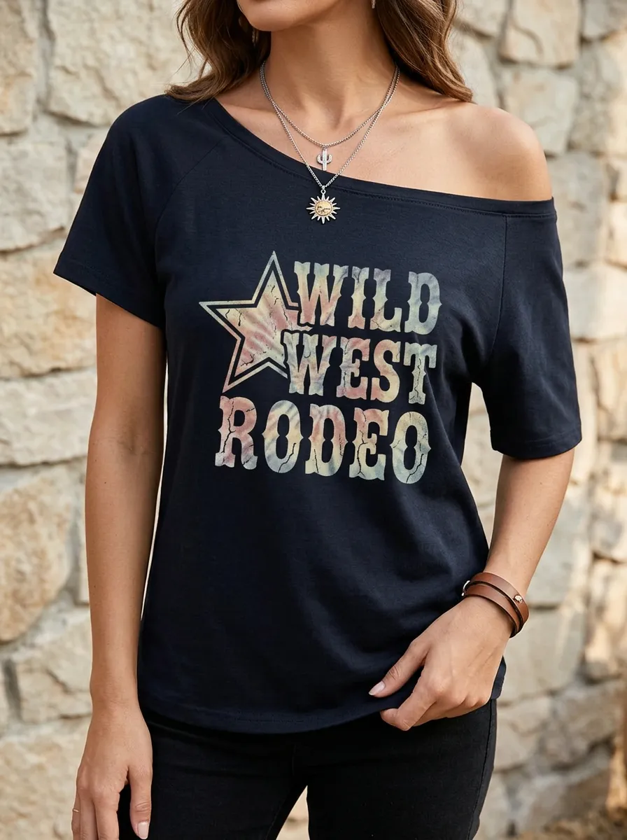 Women's Western Rodeo Star Wild West Tie-Dye Printed T-shirt