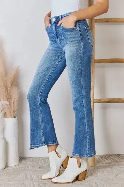 High Rise Ankle Flared Detail Denim Jeans