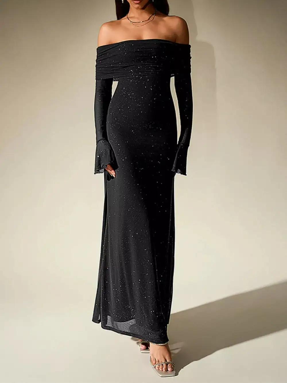Glitter Off Shoulder Maxi Dress
