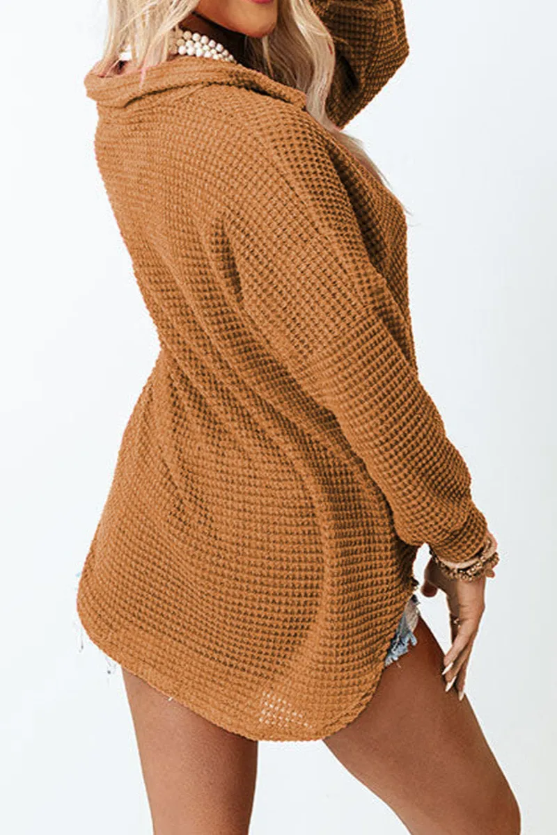 Waffle Knit Button Front Blouse