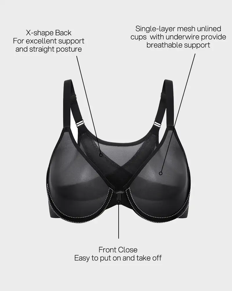 Front Closure Mesh Support Bra