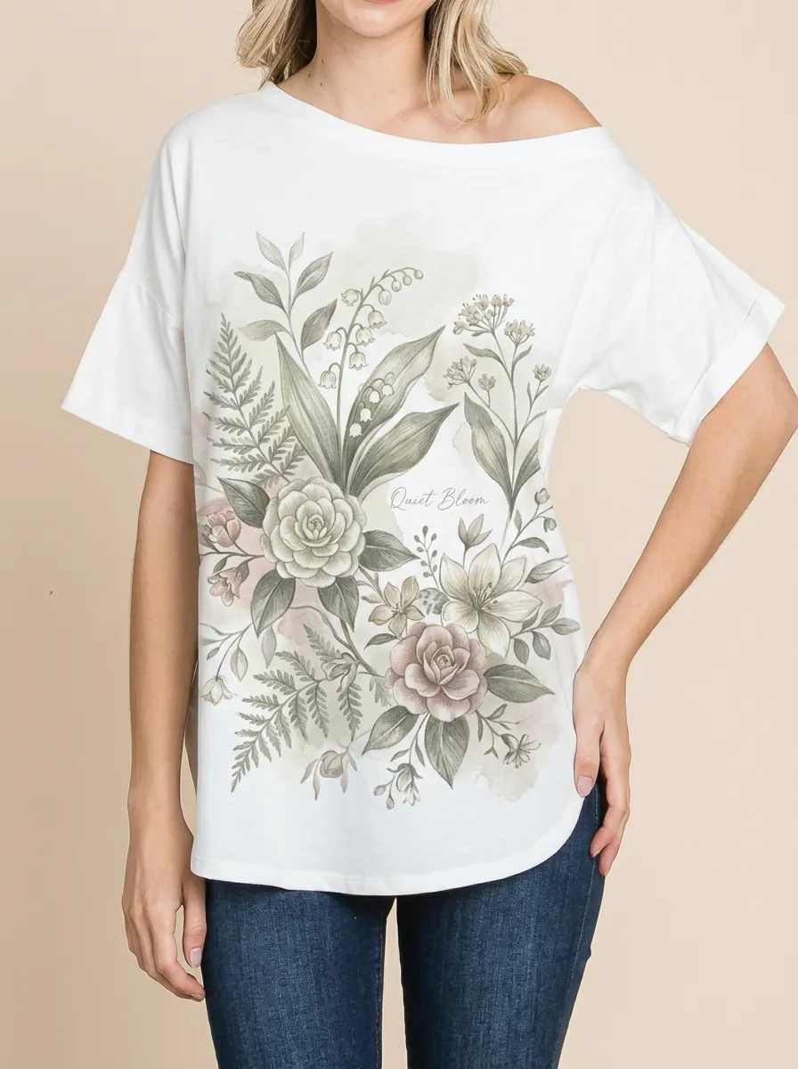 Women's Botanical Nature Lover Quiet Bloom Floral Printed T-shirt