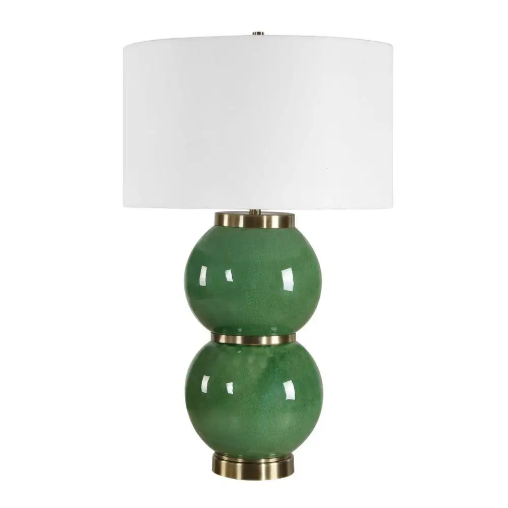 Stacked Drum Shade Ceramic Metal Brass Table Lamp