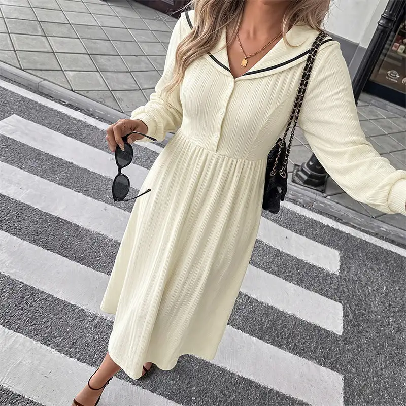 Women's V-Neck Long-Sleeve Button-Detail Maxi Dress