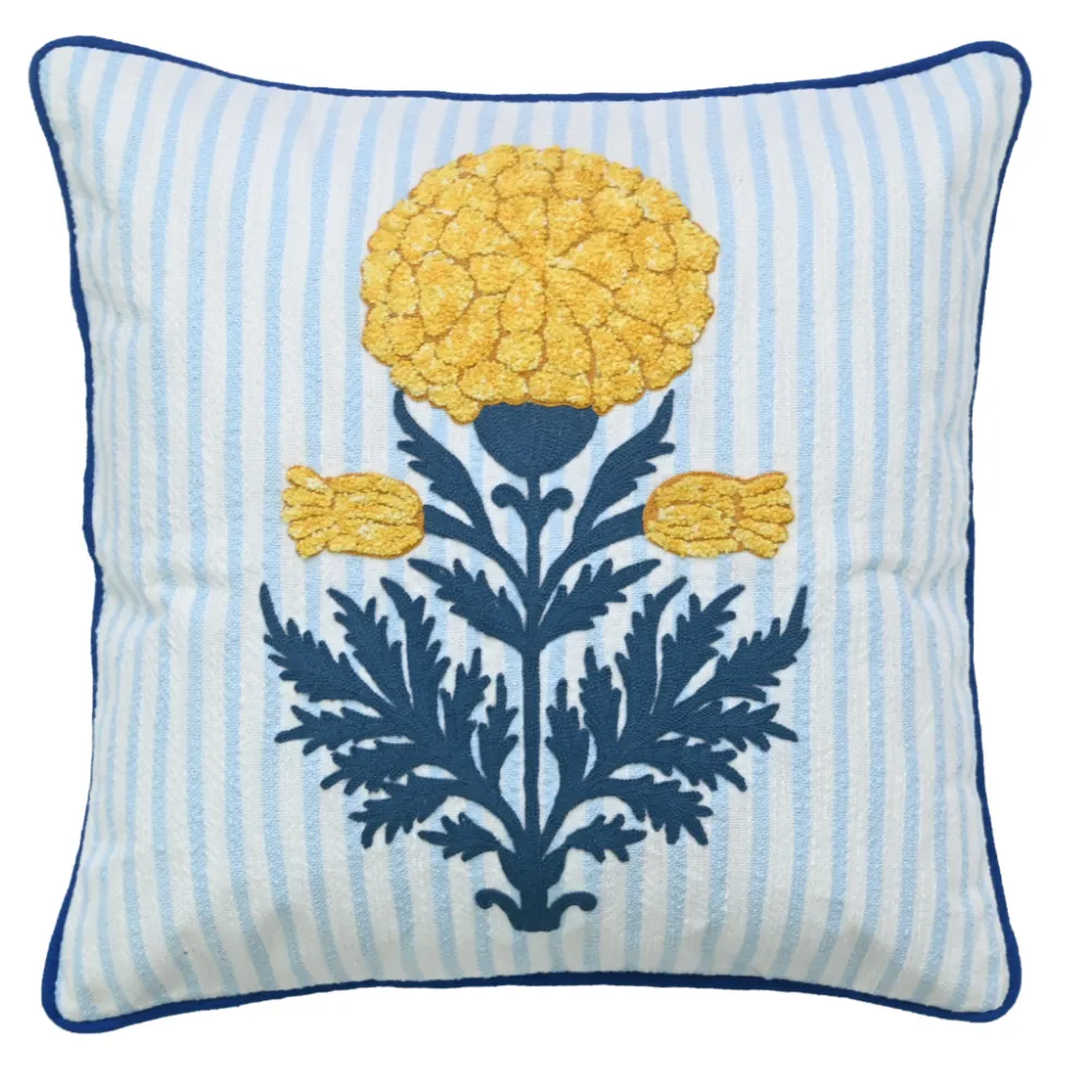 Artisan Embroidered Floral Botanical Cotton Decorative Cushion Cover