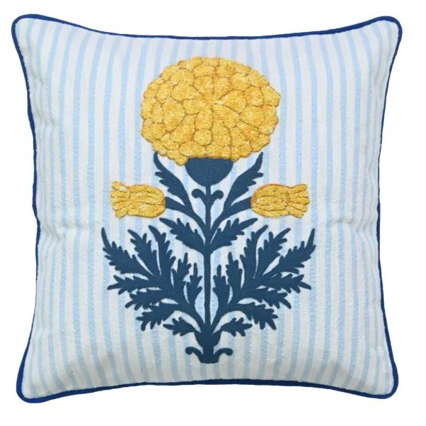 Artisan Embroidered Floral Botanical Cotton Decorative Cushion Cover
