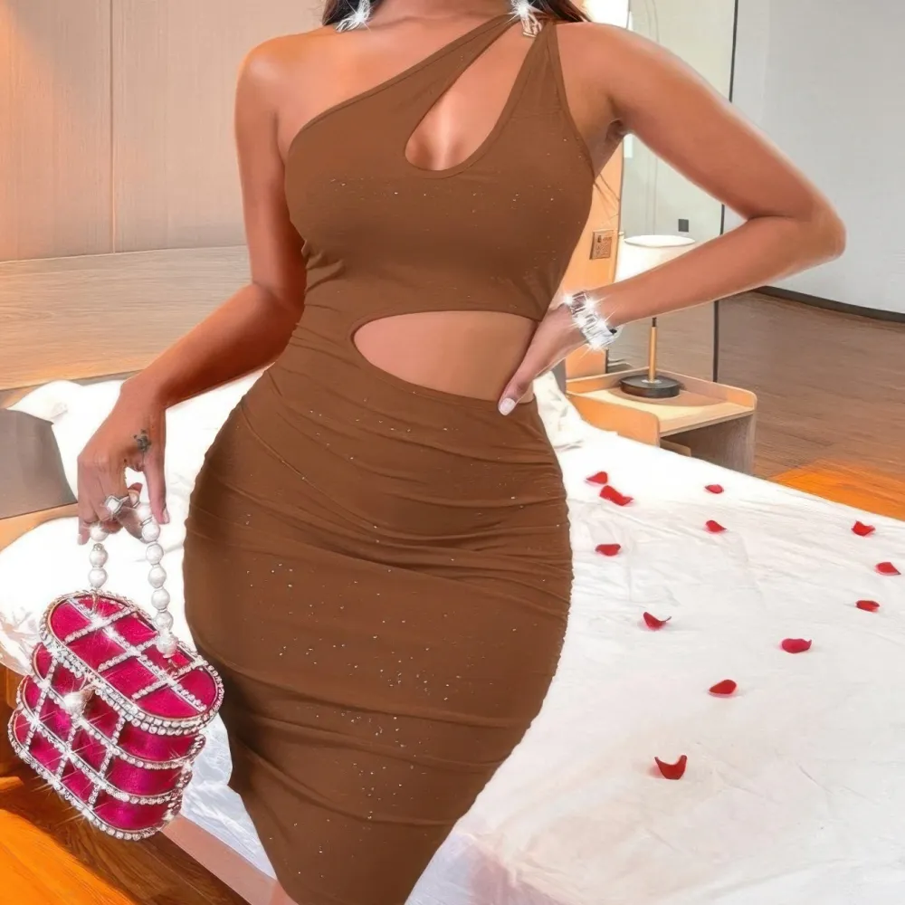 One Shoulder Sleeveless Cutout Bodycon Dress