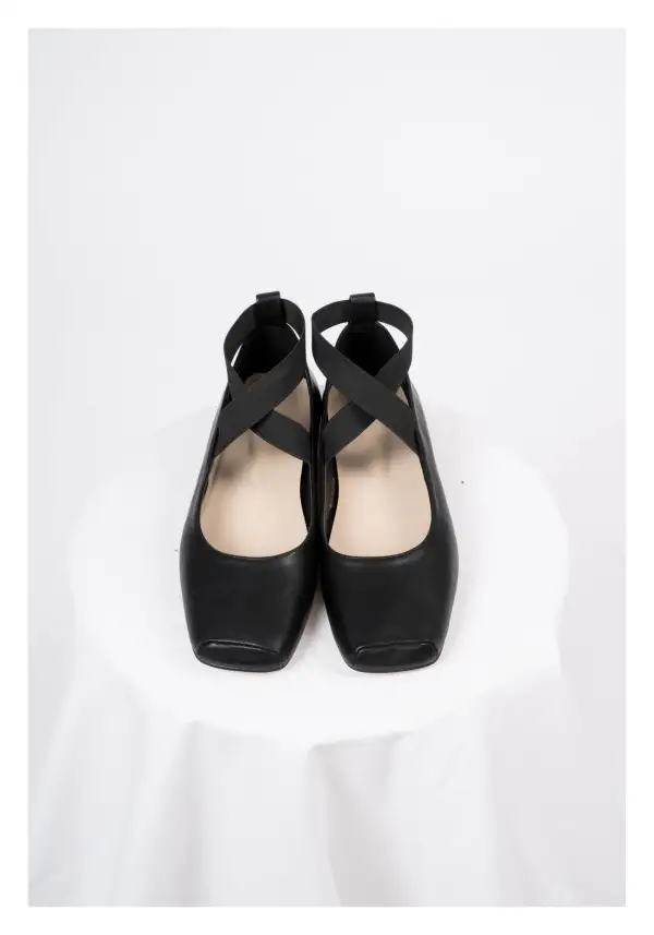 Refined Faux Leather Square Toe Ballet Flats