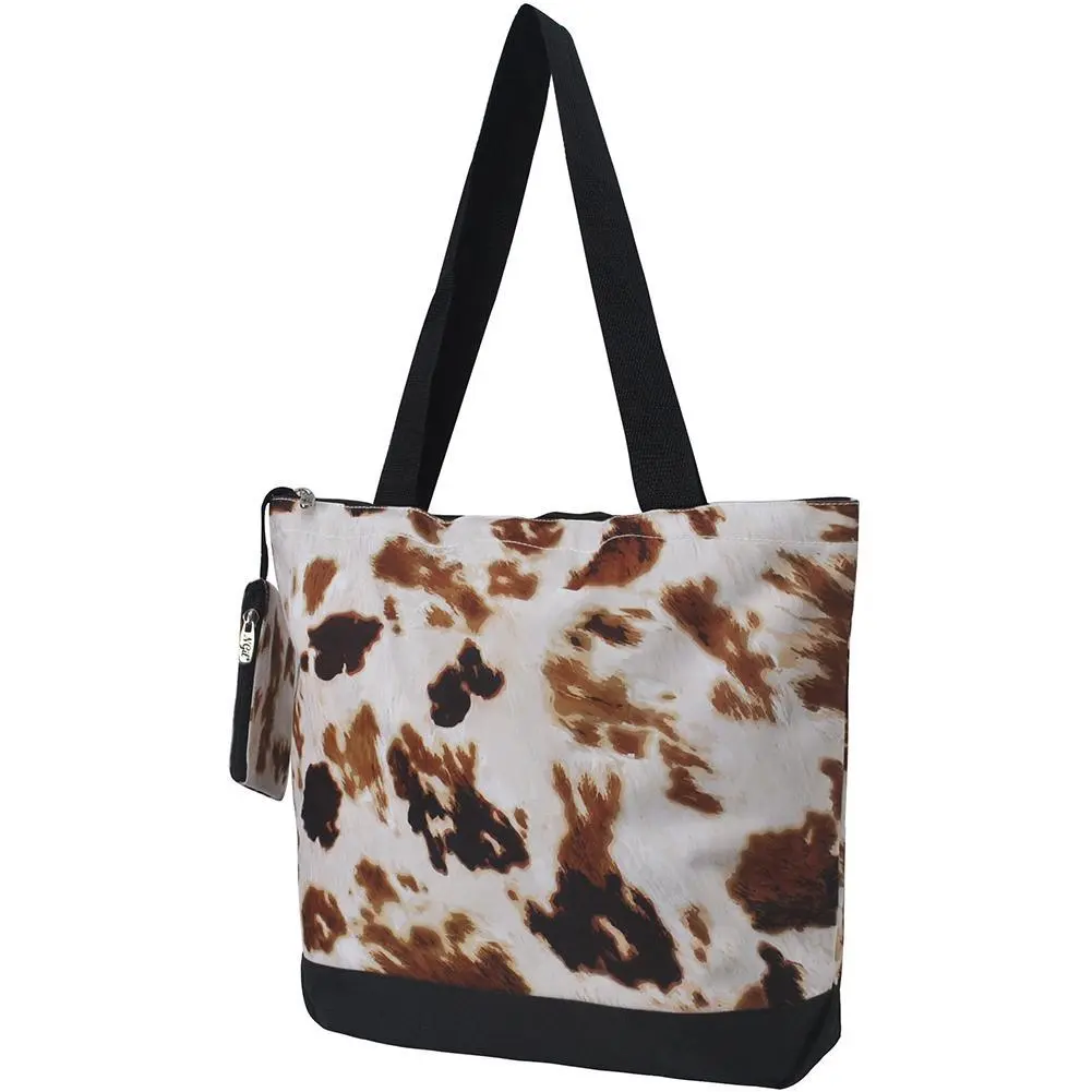 Spacious Cow Print Canvas Tote Bag