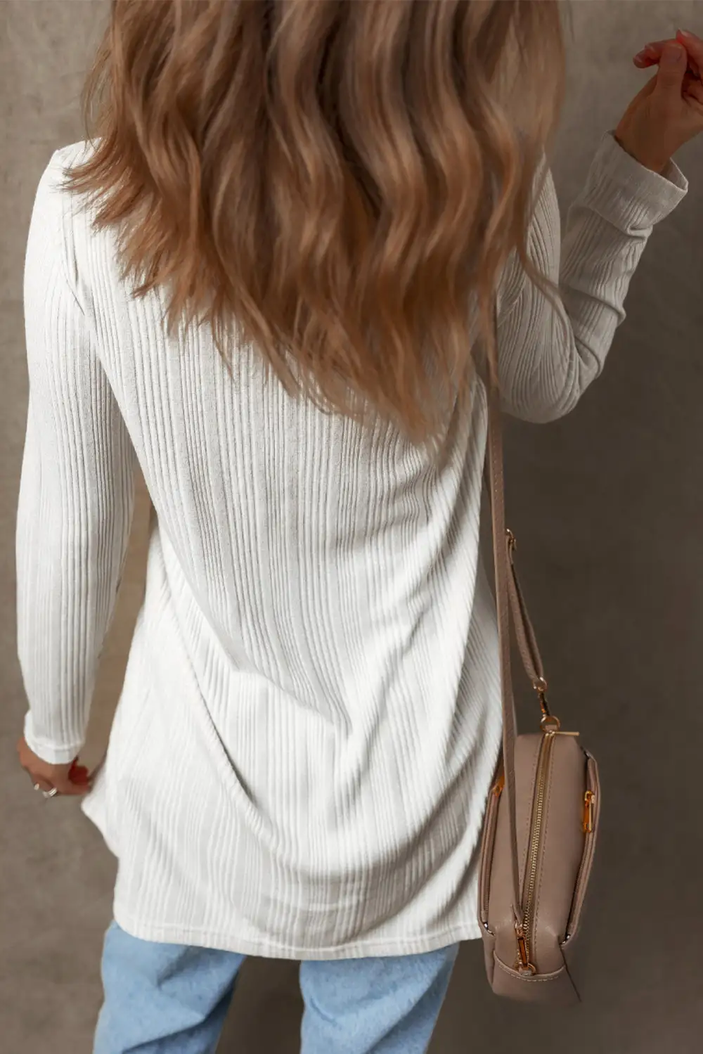 Solid Ribbed Button Front Tunic Cardigan