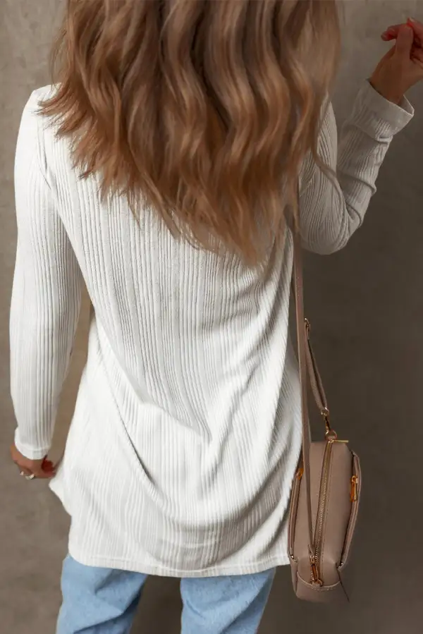 Solid Ribbed Button Front Tunic Cardigan