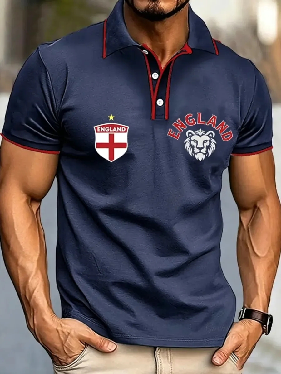 Men'S England Football Lover Lions Printed Casual Tops