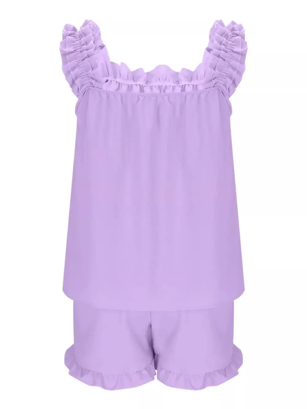 Ruffle Trim Sleeveless Top Shorts Set