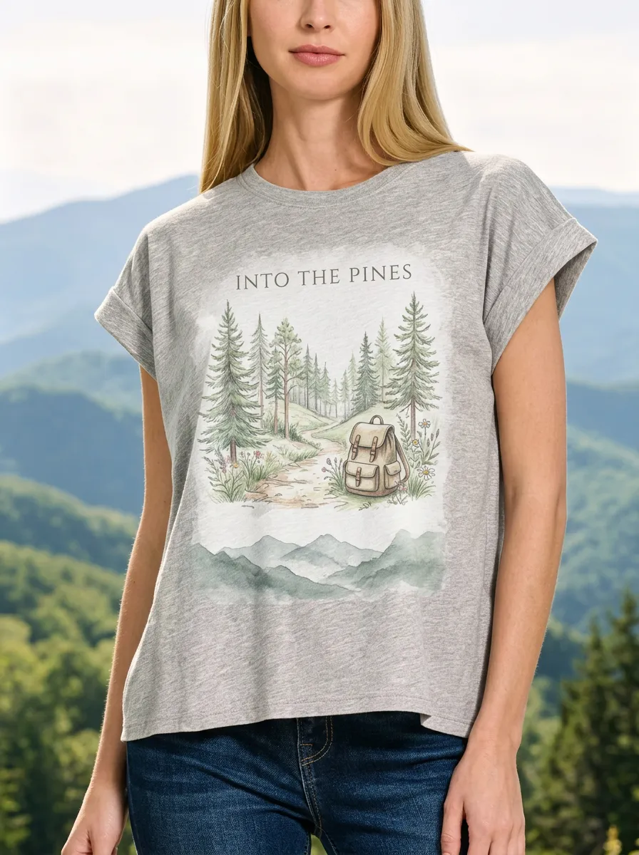 Women's Nature Hiking Lover Into The Pines Backpack Printed T-shirt