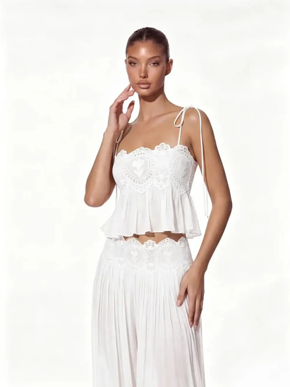 Cerys Lace Trim Ruched Top & Trouser Set