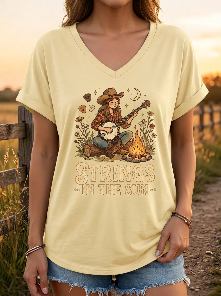 Banjo Campfire Country Music Graphic T-Shirt