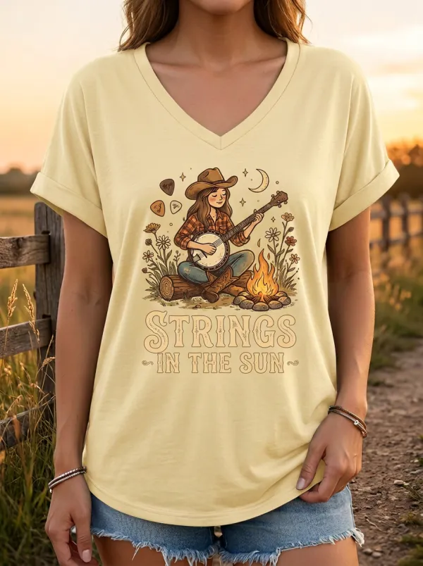Banjo Campfire Country Music Graphic T-Shirt