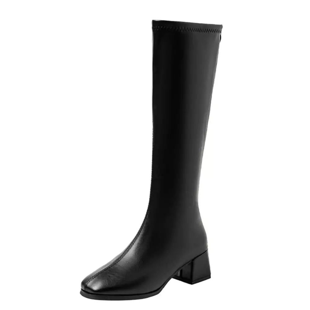 Classic Square Toe Block Heels Boots