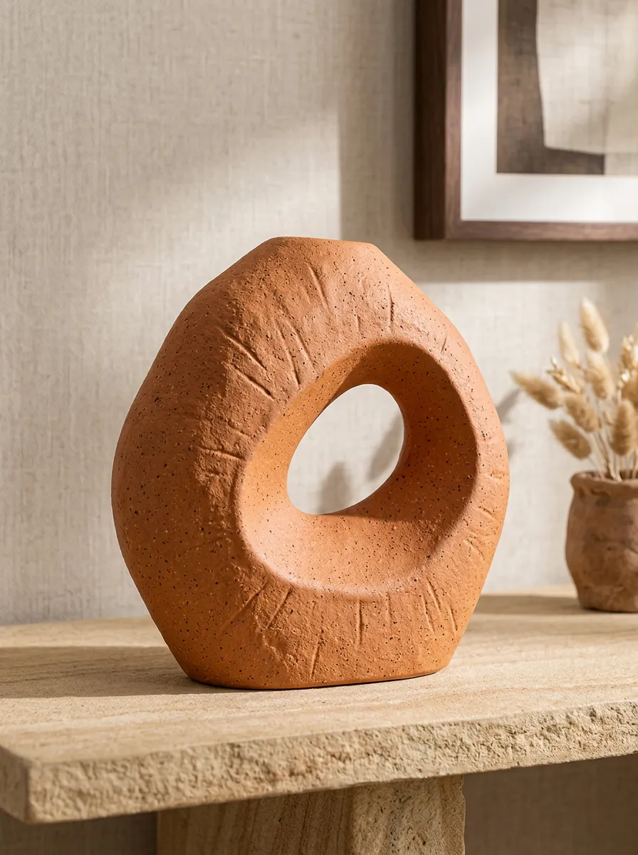 Modern Minimalist Abstract Terracotta Textured Hollow Vase Ornament