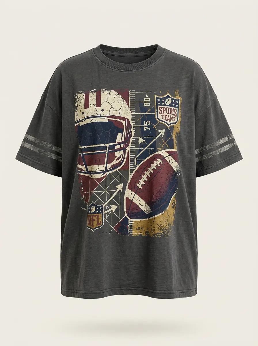 Women's American Football Lover Helmet Ball Graphic Printed T-shirt