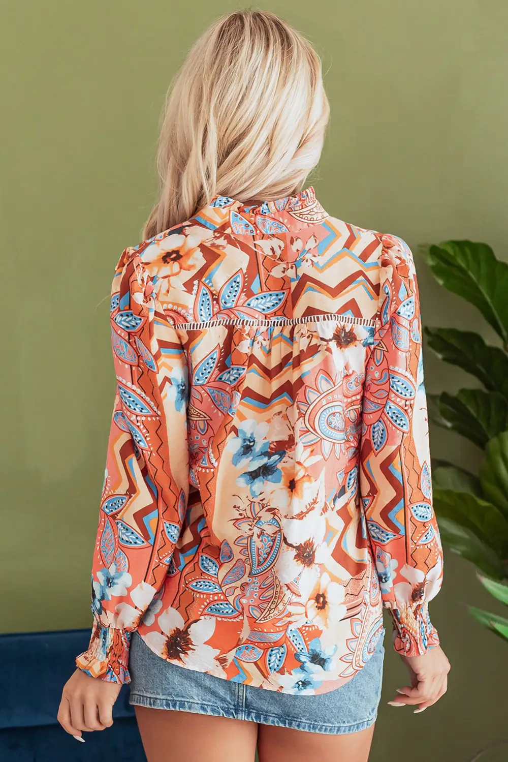Floral Shirred Relaxed Fit Shirt Blouse