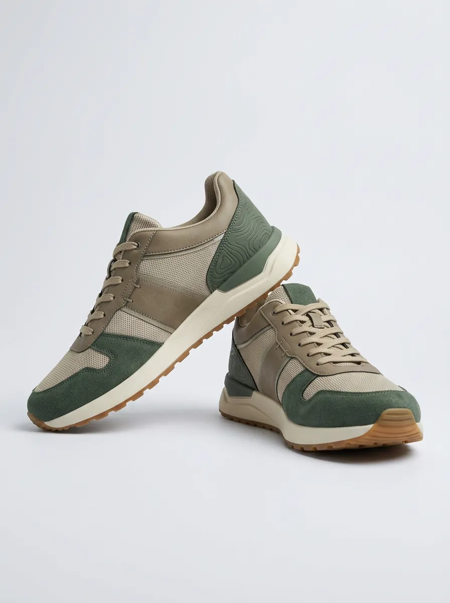 Men's Outdoor Hiking Suede Mesh Print Sneakers